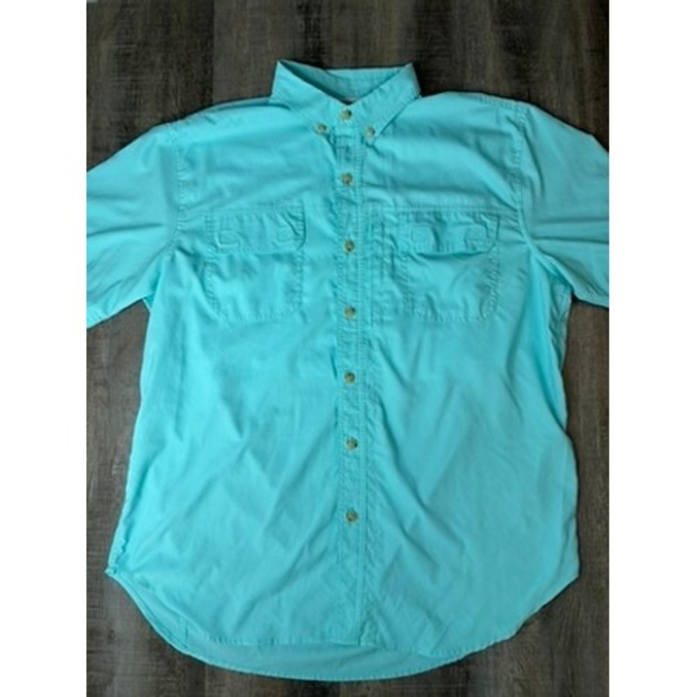 CE Schmidt Workwear Mens XL Turquoise Ripstop Vented Fishing Shirt Short Sleeve